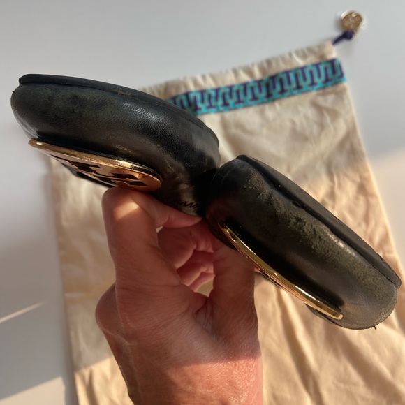 Tory Burch Black Flats with Gold Logo - Picture 5 of 11